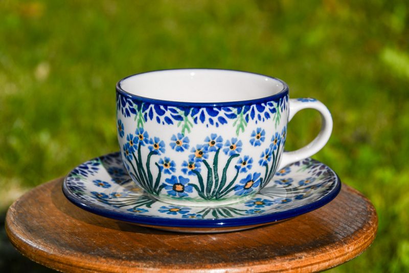 Forget Me Not Cup and Saucer by Ceramika Artystyczna Polish Pottery.