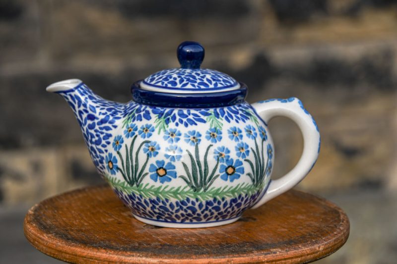 Polish pottery Forget me Not Pattern Small Teapot for one person by Ceramika Artystyczna.