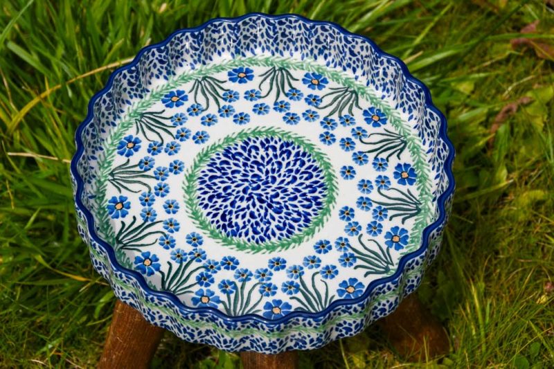 Flan Dish Forget Me Not pattern by Ceramika Artystyczna