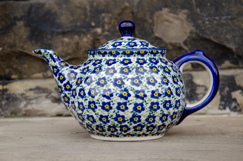 Polish Pottery Teapot for 2 Ditzy Blue Flower Unikat Design