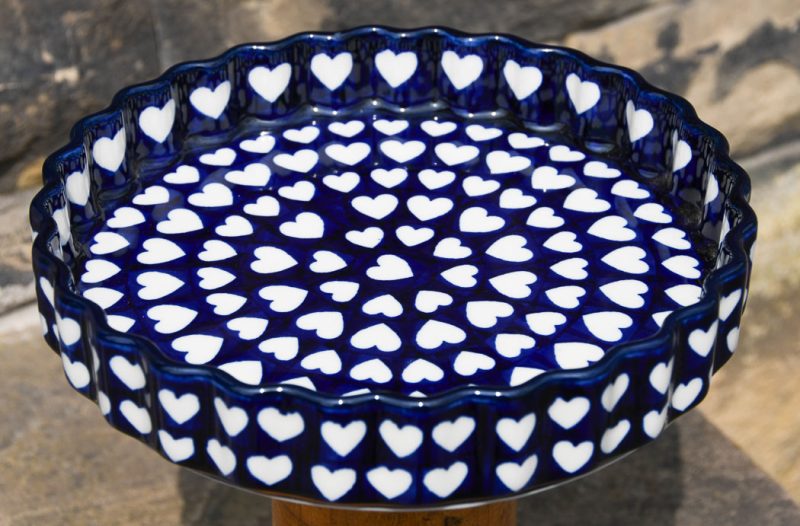 Polish Pottery Hearts pattern Flan Dish by Ceramika Artystyczna