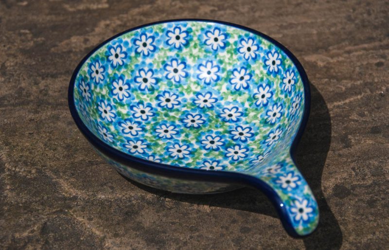 Polish Pottery Turquoise Daisy Nibble Dish by Ceramika Artystyczna
