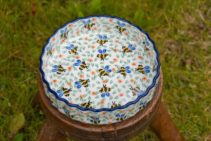 Polish Pottery Bee pattern Small Flan Dish by Ceramika Artystyczna