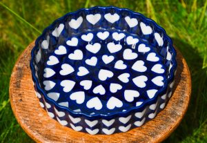 Polish Pottery Small Flan Dish Hearts pattern by Ceramika Artystyczna