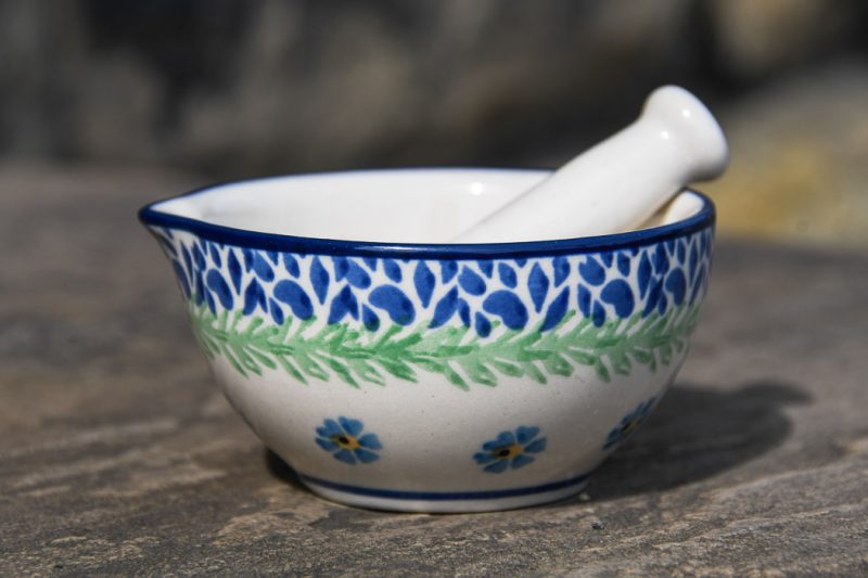 Polish Pottery Forget Me Not Pestle and Mortar by Ceramika Artystyczna