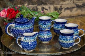 Polish Pottery Blue Tulip Tea Set from Polkadot Lane UK