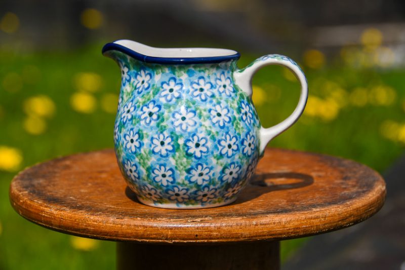 Polish Pottery Turquoise Daisy Small Milk Jug by Ceramika Artystyczna