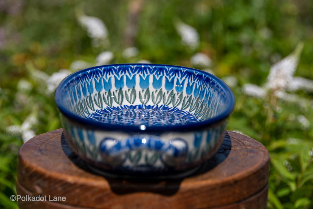Blue Tulip Small Oval Dish with Handles tableware - Polkadot Lane