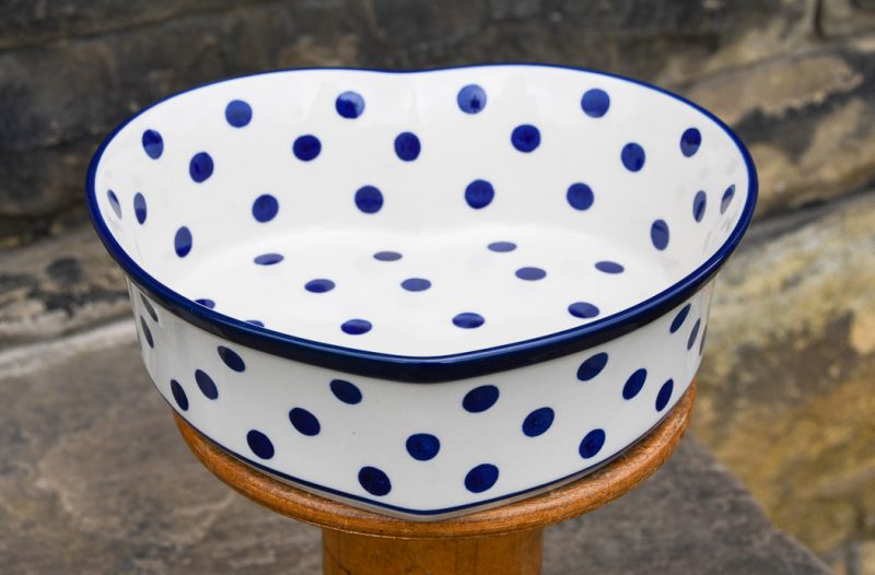Polish Pottery Heart Dish Blue Spots pattern