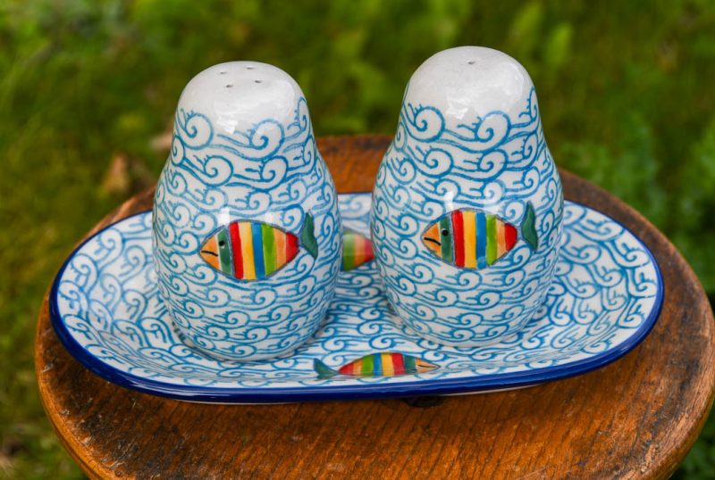 Polish Pottery Fish in the Sea Salt and Pepper set by Ceramika Artystyczna.