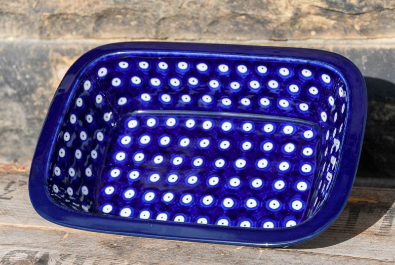 Polish Pottery Polkadot Blue Pie Dish by Ceramika Artystyczna.