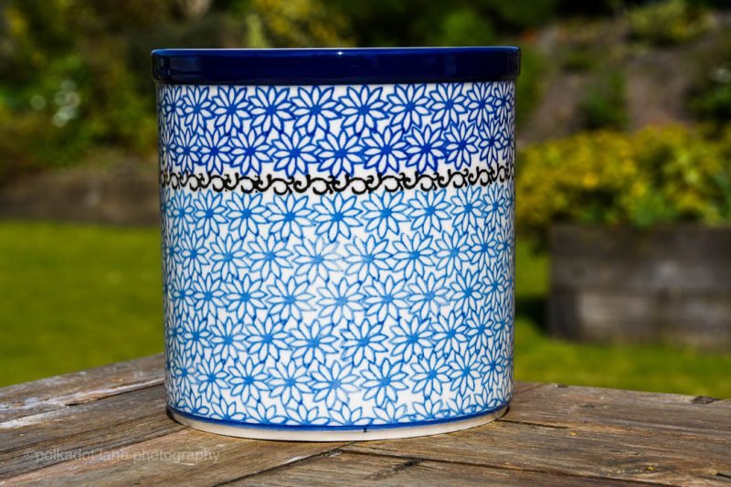 Polish pottery Blue Daisy Kitchen Utensil Holder by Ceramika Artystyczna