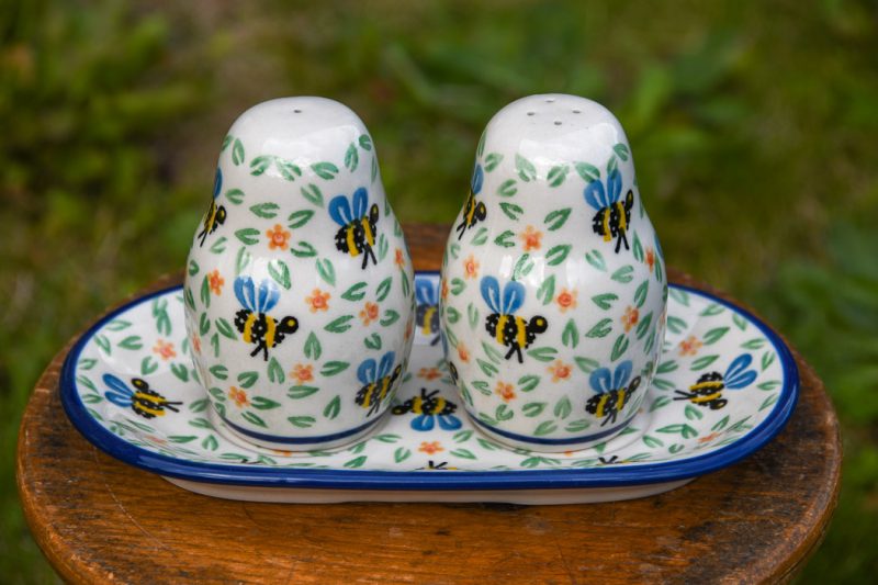 Polish Pottery Bee Pattern Salt and Pepper Set by Ceramika Artystyczna