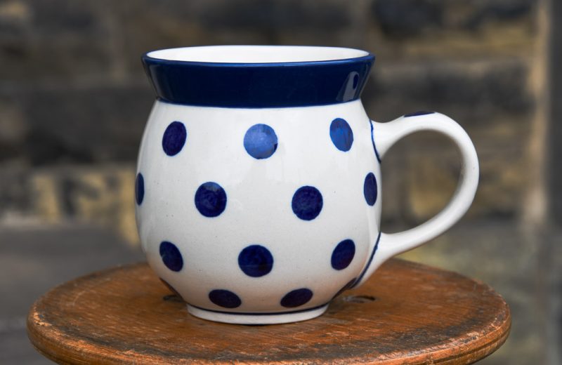 Polish Pottery Blue Spots Large Mug by Ceramika Artystyczna