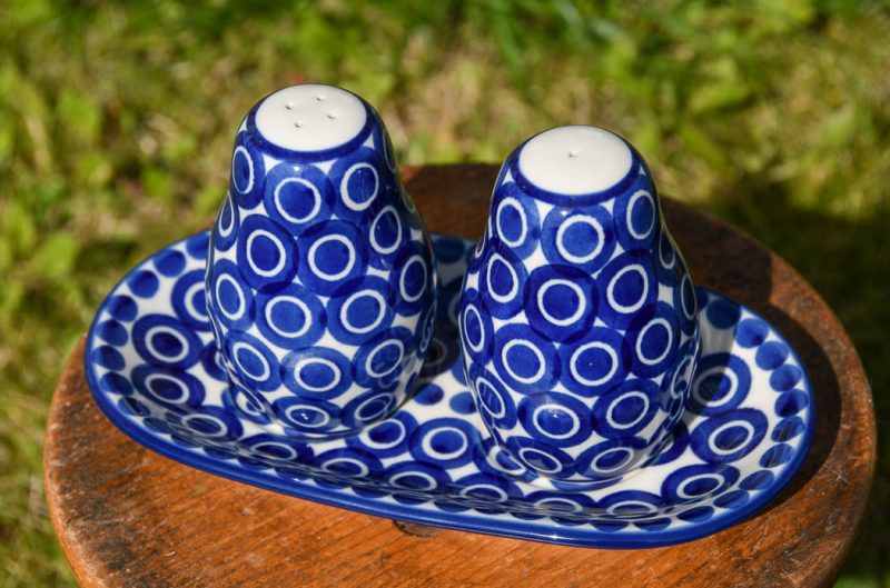 Polish Pottery Salt and Pepper Set circles pattern by Ceramika Artystyczna.