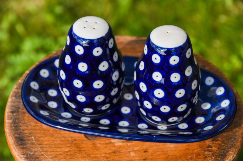 Polish Pottery Polkadot Blue Salt and Pepper Set by Ceramika Artystyczna.