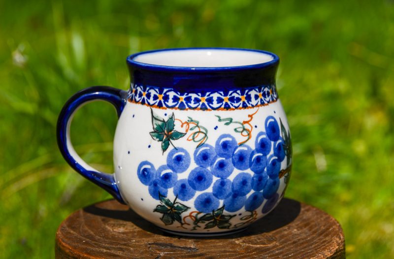 Polish Pottery Blue Berries pattern Large Mug by Ceramika Millena