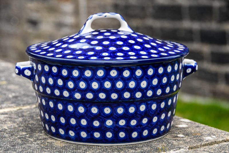 Polish Pottery Polkadot Blue Casserole Dish by Ceramika Artystyczna.