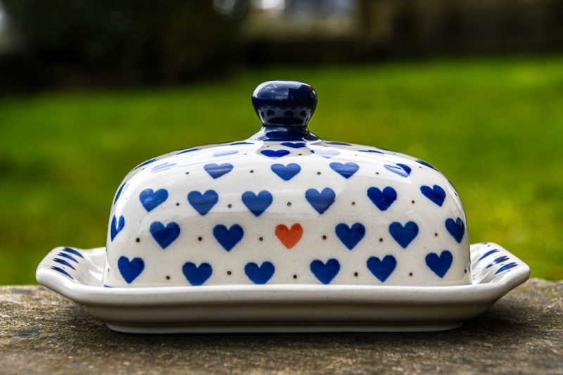 Polish Butter Dish Red Heart pattern by Ceramika Artystyczna
