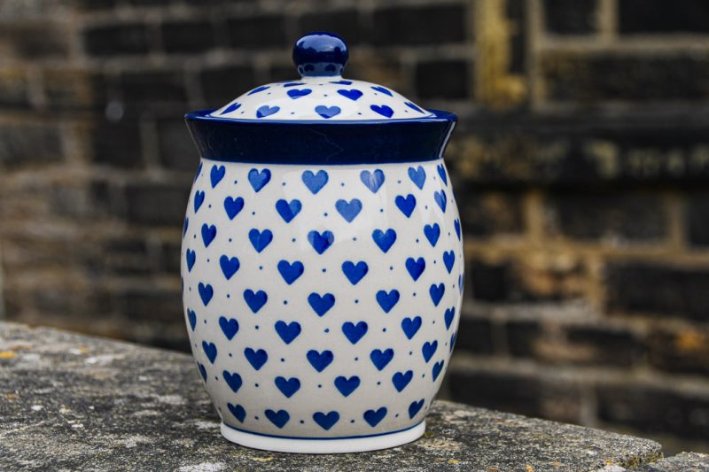 Polish Pottery Blue Hearts Storage Container