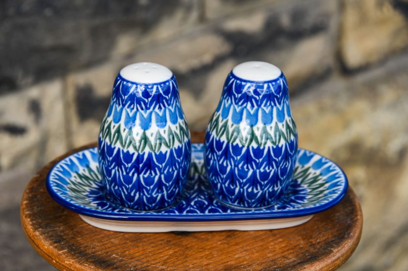 Polish Pottery Blue Tulip Salt and Pepper set by Ceramika Artystyczna