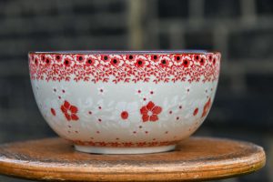 Polish Pottery Red and White Flowers Cereal Bowl by Ceramika Artystyczna