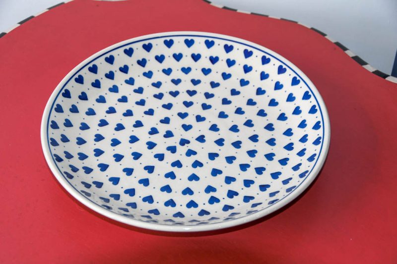 Polish Pottery Dinner Plate Blue Hearts pattern