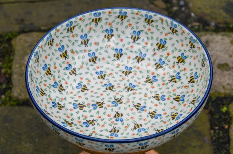 Polish Pottery Large Salad Bowl Bee Pattern by Ceramika Artystyczna