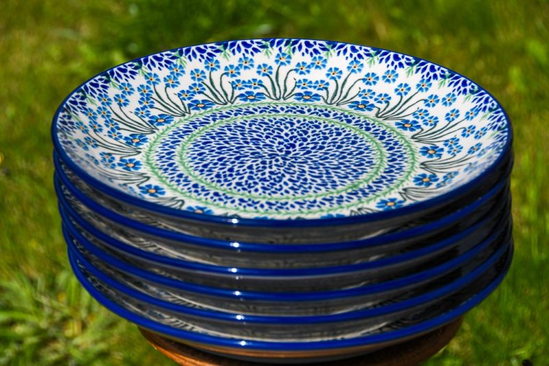 Polish pottery Set of Six Dinner Plates Forget Me Not pattern by Ceramika Artystyczna