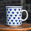 Polish Pottery Blue Hearts Tea Mug by Ceramika Artystyczna