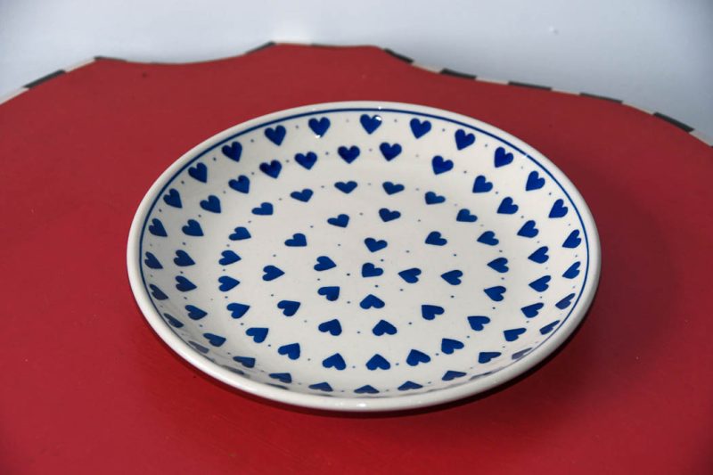Polish Pottery Side Plate Blue Hearts