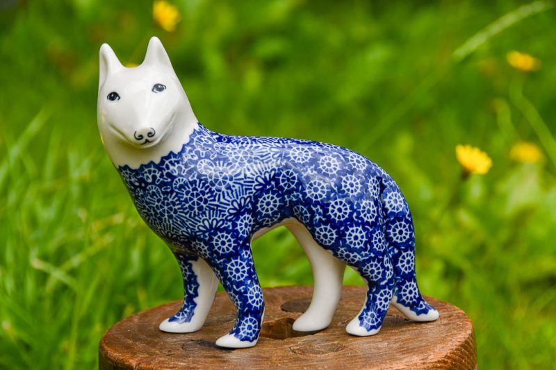 Polish Pottery Blue Pinwheel Wolf by Ceramika Artystyczna