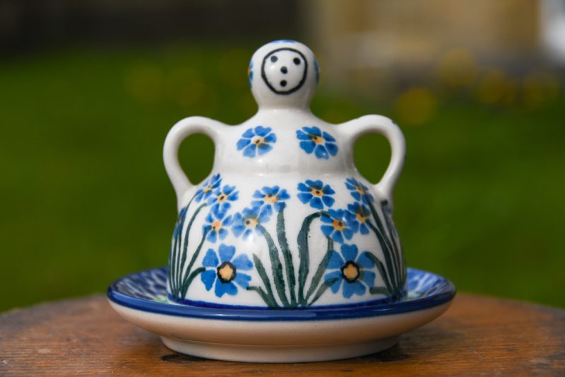 Polish Pottery Forget Me Not Small Cheese Lady by Ceramika Artystyczna.