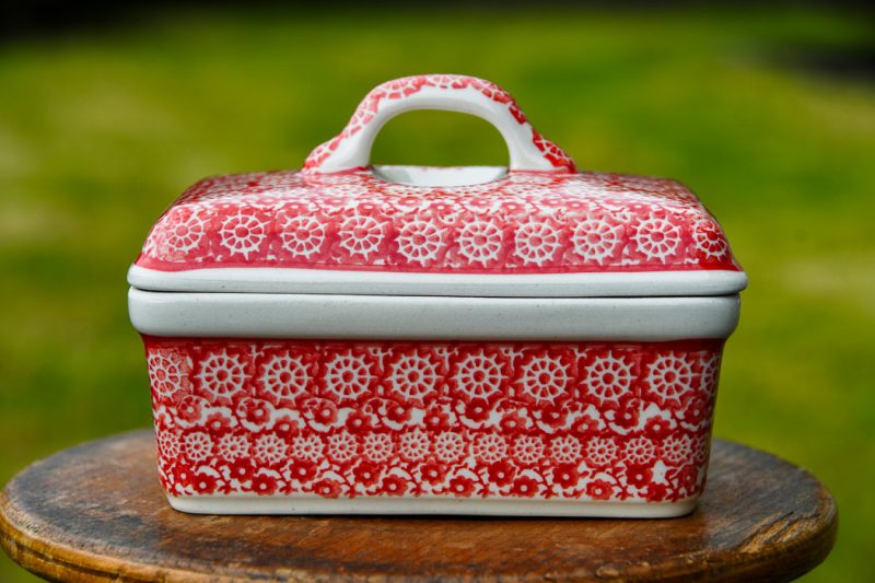 Polish Pottery Butter Dish in striking Red Pinwheel pattern by Ceramika Artystyczna.