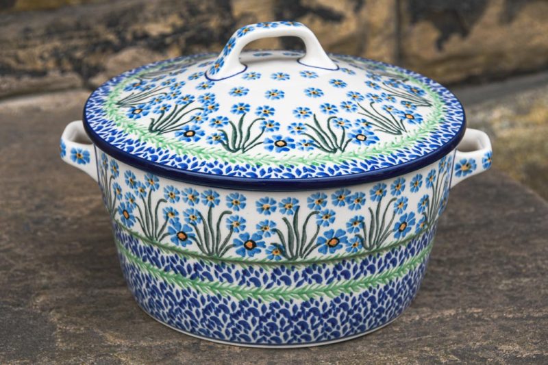 Polish Pottery Forget me Not Casserole Dish in Forget Me Not Pattern by Ceramika Artystyczna.