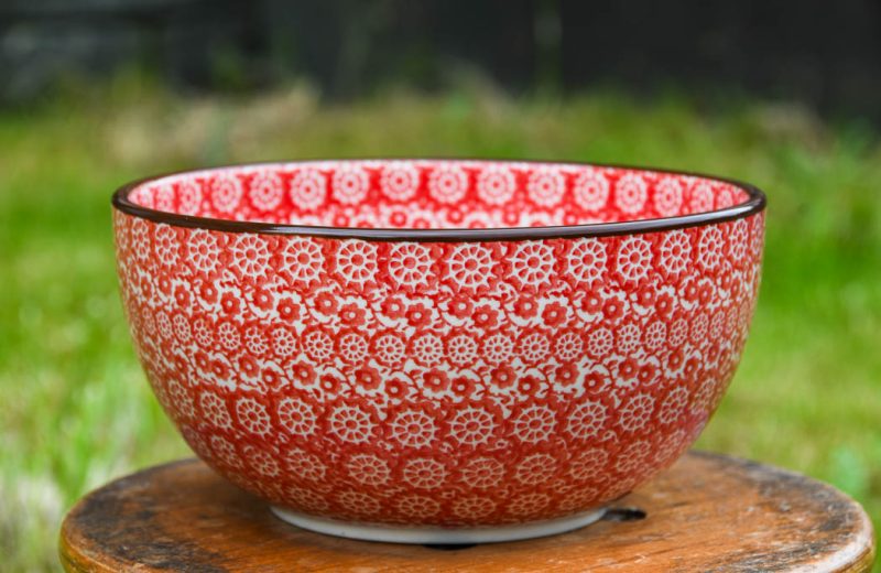 Red Pinwheel pattern Polish Pottery Large Cereal Bowl by Ceramika Artystyczna