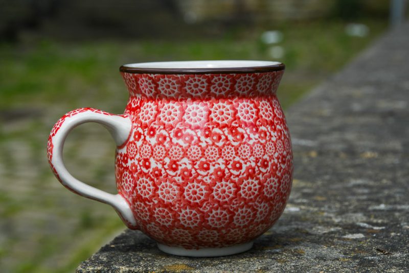 Polish Pottery Red Pinwheel pattern Mug by Ceramika Artystyczna