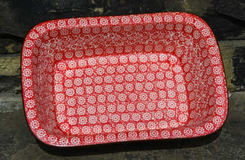 Polish Pottery Red Pinwheel pattern Pie Dish by Ceramika Artystyczna