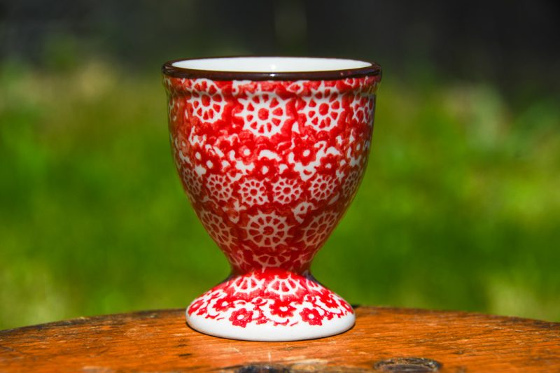 Polish Pottery Red Pinwheel pattern Egg Cup by Ceramika Artystyczna