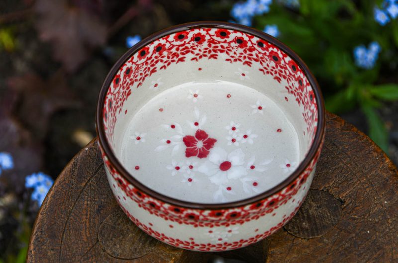 Polish Pottery red and White Flowers Ramekin by Ceramika Artystyczna