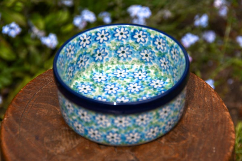 Polish Pottery Turquoise Daisy Ramekin by Ceramika Artystyczna