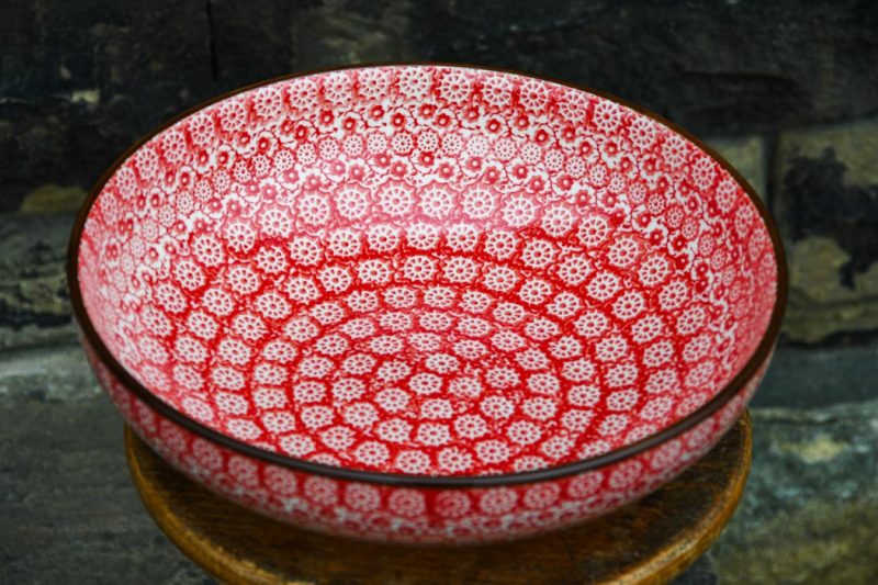 Polish Pottery Red Pinwheel pattern Salad Bowl by Ceramika Artystyczna.