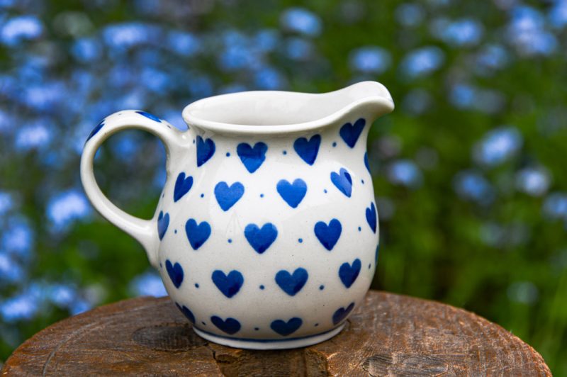 Polish Pottery Blue Hearts pattern Small Milk Jug