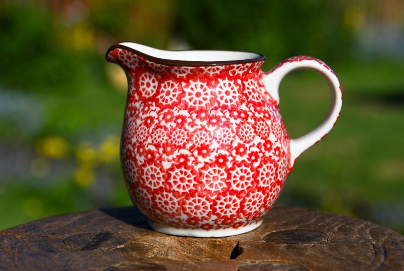 Red Pinwheel Pattern Small Milk Jug by Ceramika Artytsyczna.