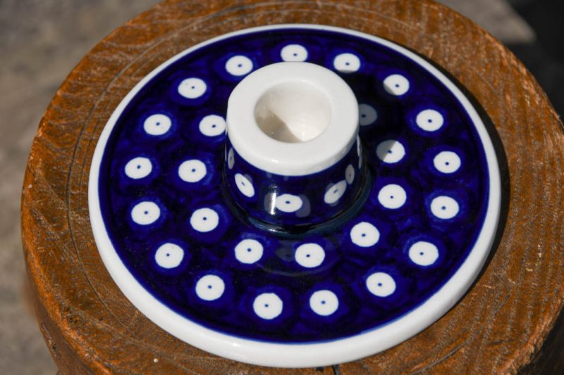 Polish Candle Holder Polkadot Blue Pattern by Ceramika Artystyczna