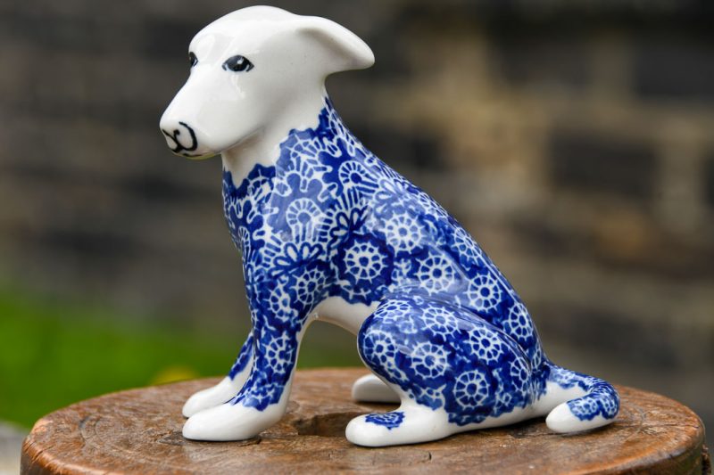 Polish Pottery Blue Pinwheel pattern Dog by Ceramika Artystyczna