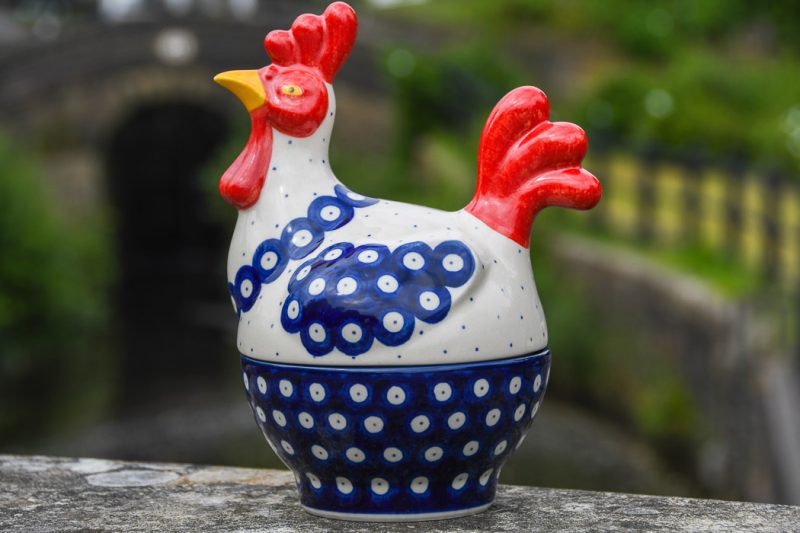 Polish Pottery Hen on Nest Polkadot Blue Pattern by Ceramika Artystyczna.