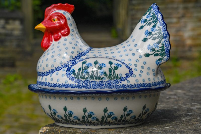 Polish Pottery Cornflower Blue Large Hen Egg Container by Ceramika Artystyczna.