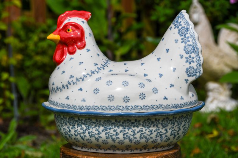 Polish Pottery Large Hen Egg Container Spring Flower pattern. Made by Ceramika Artystyczna and available from Polkadot Lane.