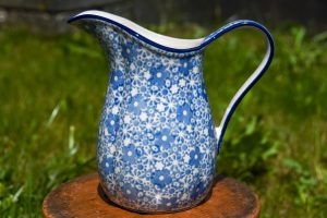 Polish Pottery Dusky Blue Flowers Medium Spout jug by Ceramika Artystyczna.
